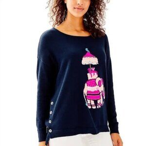 Lilly Pulitzer Navy Sweater with Pink Elephant Design